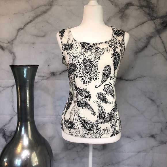 Mix It Tops - Black and White Paisley Sleeveless Blouse Size L